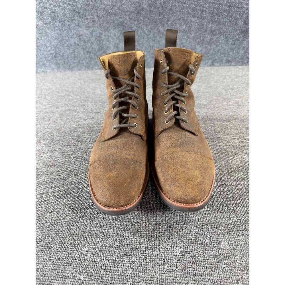 Taft Boots Mens 7 Brown Leather Combat Ankle Lace Up Rubber Sole Lined Cap Toe - Picture 4 of 13